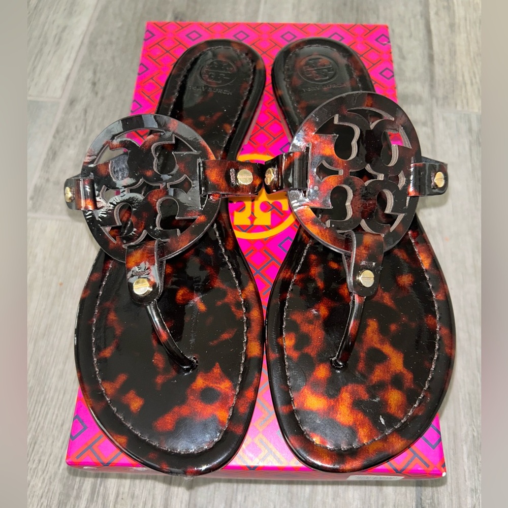 Rare! Tortoise Shell 🤎🖤🐢 Tory Burch Miller Sandals & Box Sz 10